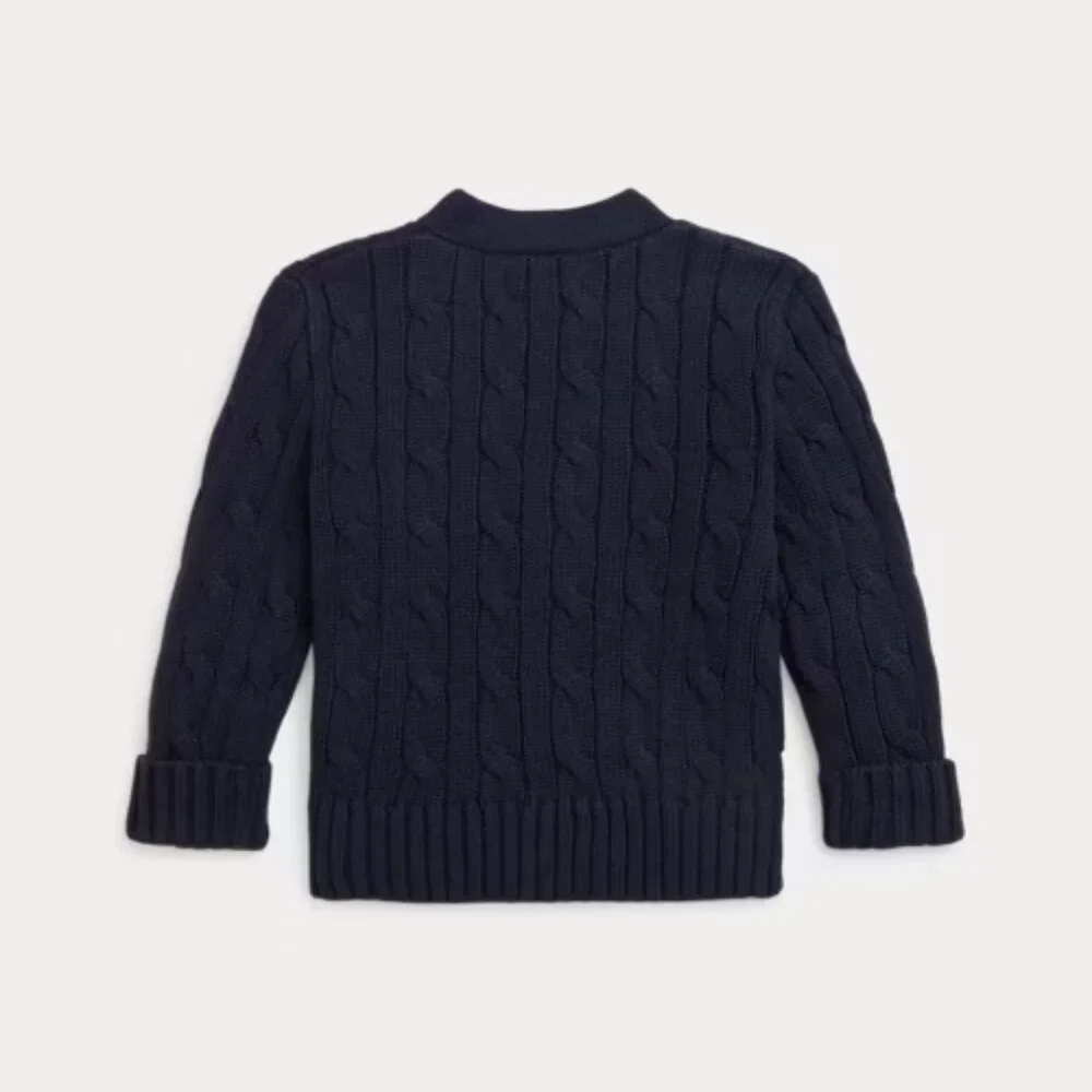 Ralph Lauren Cable-Knit Cotton V-Neck Cardigan & Steiff First Teddy Bear NWT